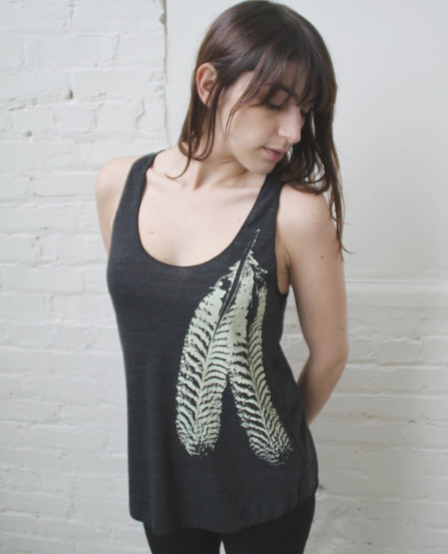 Feather on Tri-Blend Racerback Tank- design and print by Blonde Peacock. - Wholesale